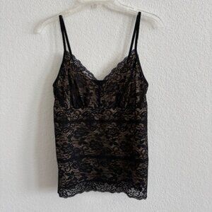 KAREN KANE BLACK LACE W/NUDE LINING CAMI, SIZE XL